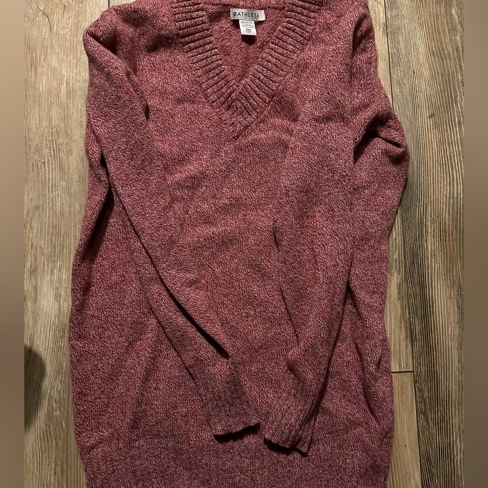Athleta Vital V-neck Tunic Sweater Decadent Red/white Marl Womens Size